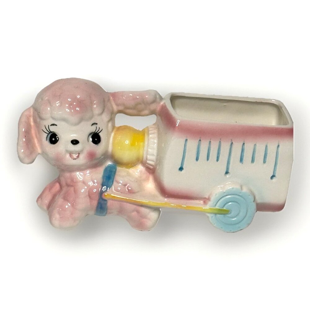Vintage Relpo 5986 Baby Girl Pink Lamb Planter Japan